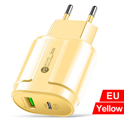 20W Dual USB Charger EU US Plug Fali Töltő Type C PD Mobiltelefon töltő iPhone12 11 Samsung Xiaomi tápegység adapterhez