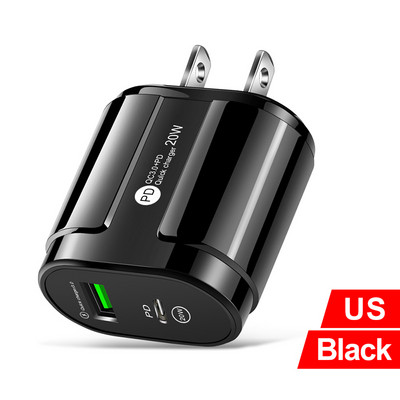 20W Dual USB Charger EU US Plug Fali Töltő Type C PD Mobiltelefon töltő iPhone12 11 Samsung Xiaomi tápegység adapterhez