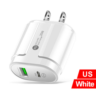 20W Dual USB Charger EU US Plug Fali Töltő Type C PD Mobiltelefon töltő iPhone12 11 Samsung Xiaomi tápegység adapterhez