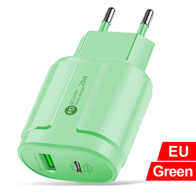 20W Dual USB Charger EU US Plug Fali Töltő Type C PD Mobiltelefon töltő iPhone12 11 Samsung Xiaomi tápegység adapterhez