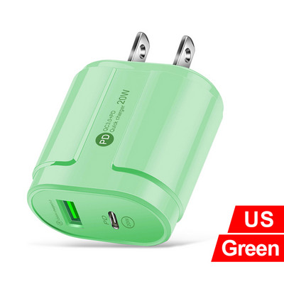 20W Dual USB Charger EU US Plug Fali Töltő Type C PD Mobiltelefon töltő iPhone12 11 Samsung Xiaomi tápegység adapterhez