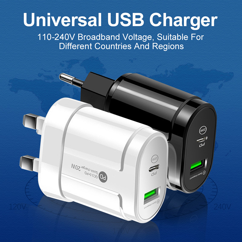 20W Dual USB punjač EU US utikač zidno punjenje tipa C PD punjač za mobilni telefon za iPhone12 11 Samsung Xiaomi adapter za napajanje