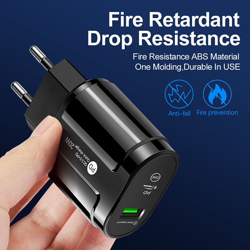 20W Dual USB punjač EU US utikač zidno punjenje tipa C PD punjač za mobilni telefon za iPhone12 11 Samsung Xiaomi adapter za napajanje
