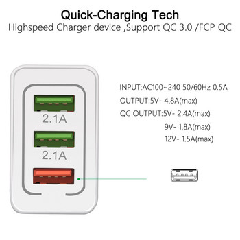 5V 3A USB зарядно Quick Charge 3.0 QC 3.0 Адаптер за бързо зареждане 3 USB зарядно за мобилен телефон за iphone XR XS Max X 7 8 Зарядни устройства