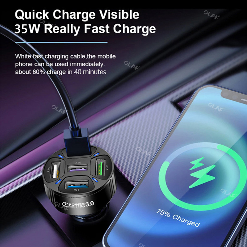 5 priključaka 35W USB auto punjač za brzo punjenje za iPhone Xiaomi Huawei Samsung QC3.0 punjač za mobitel u automobilu adapter