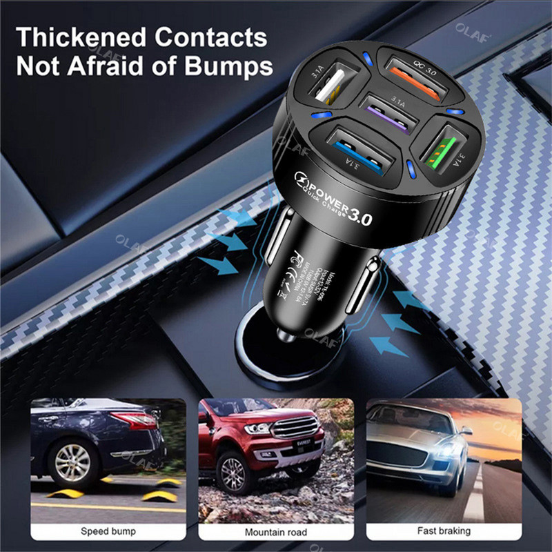5 priključaka 35W USB auto punjač za brzo punjenje za iPhone Xiaomi Huawei Samsung QC3.0 punjač za mobitel u automobilu adapter