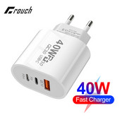 3 portos USB C töltő PD40W QC3.0 C típusú töltő Gyorstöltő mobiltelefon töltők adapter iPhone-hoz Samsung Xiaomi Huawei