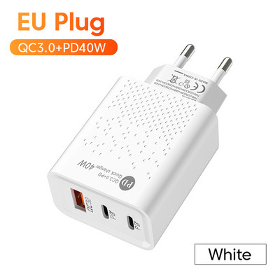 3 portos USB C töltő PD40W QC3.0 C típusú töltő Gyorstöltő mobiltelefon töltők adapter iPhone-hoz Samsung Xiaomi Huawei