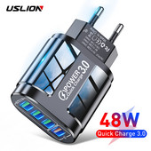 USLION USB töltő 4 portos EU/US Quick Charge 3.0 48W gyorstöltő fali töltő adapter Samsung Xiaomi mobiltelefon töltőhöz