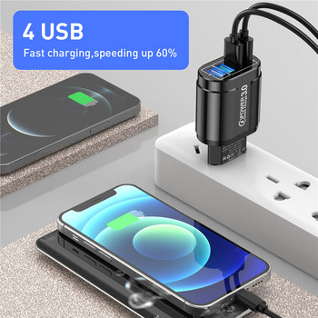 USLION USB зарядно устройство 4 порта EU/US Quick Charge 3.0 48W бързо зареждане Адаптер за стенно зарядно устройство за зарядно за мобилен телефон Samsung Xiaomi