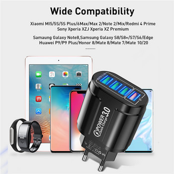 USLION USB зарядно устройство 4 порта EU/US Quick Charge 3.0 48W бързо зареждане Адаптер за стенно зарядно устройство за зарядно за мобилен телефон Samsung Xiaomi