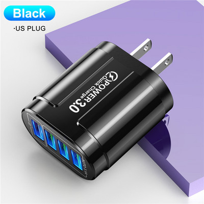 USLION USB töltő 4 portos EU/US Quick Charge 3.0 48W gyorstöltő fali töltő adapter Samsung Xiaomi mobiltelefon töltőhöz
