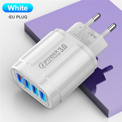USLION USB töltő 4 portos EU/US Quick Charge 3.0 48W gyorstöltő fali töltő adapter Samsung Xiaomi mobiltelefon töltőhöz