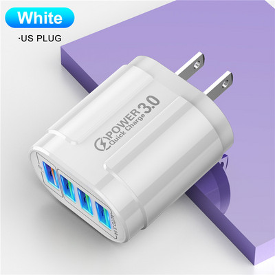 USLION USB töltő 4 portos EU/US Quick Charge 3.0 48W gyorstöltő fali töltő adapter Samsung Xiaomi mobiltelefon töltőhöz