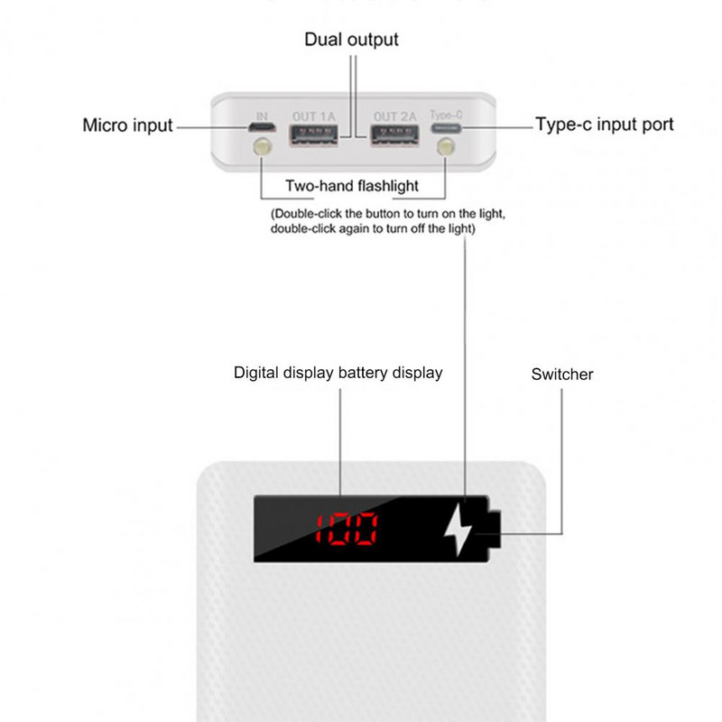 2021. najnovija univerzalna L8 Power Bank torbica s digitalnim zaslonom LED svjetlom Kutija punjača za baterije bez varenja 18650 za vanjsku upotrebu