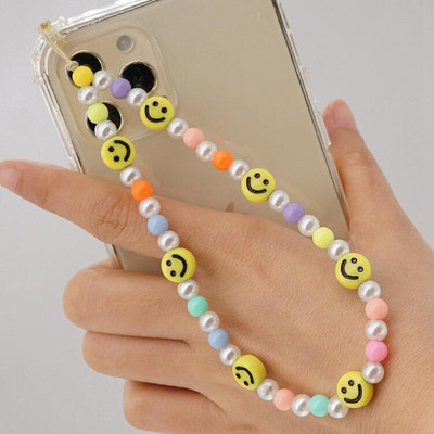 Színes akril gyöngyök Pearl Charm mobiltelefon lánc mobiltelefon szíj elvesztést gátló zsinór iPhone13 mini Pro ékszer csuklópánthoz