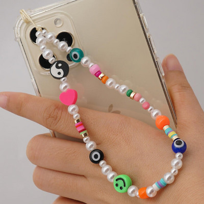 Színes akril gyöngyök Pearl Charm mobiltelefon lánc mobiltelefon szíj elvesztést gátló zsinór iPhone13 mini Pro ékszer csuklópánthoz