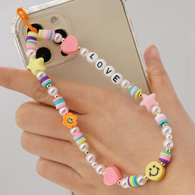 Színes akril gyöngyök Pearl Charm mobiltelefon lánc mobiltelefon szíj elvesztést gátló zsinór iPhone13 mini Pro ékszer csuklópánthoz