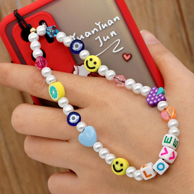 Színes akril gyöngyök Pearl Charm mobiltelefon lánc mobiltelefon szíj elvesztést gátló zsinór iPhone13 mini Pro ékszer csuklópánthoz