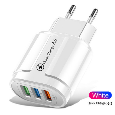 USB töltő Quick Charge 3.0 gyorstöltés iPhone hordozható 3 portos mobil töltő adapter Samsung S8 Xiaomi telefontöltőhöz