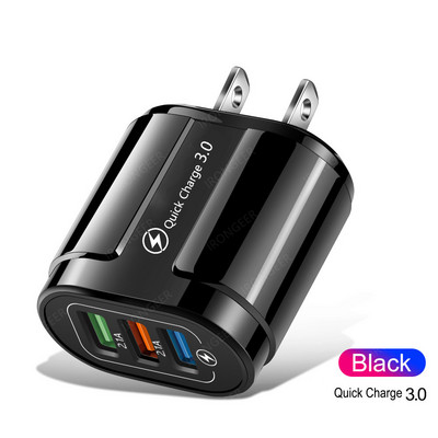 USB töltő Quick Charge 3.0 gyorstöltés iPhone hordozható 3 portos mobil töltő adapter Samsung S8 Xiaomi telefontöltőhöz