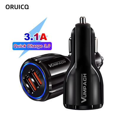 Automobilinis įkroviklis 18W 3.1A dvigubo USB greito įkrovimo QC telefono įkroviklio adapteris, skirtas iPhone 12 11 Pro Max 6 7 8 Xiaomi Redmi Huawei Samsung