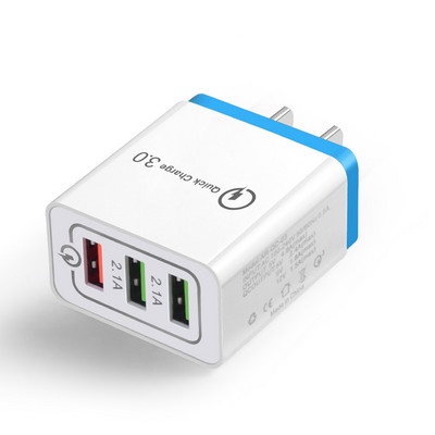 Quick Charge 3.0 USB töltő EU dugós fali mobiltelefon gyorstöltő töltő iPhone X XS 8 7 Samsung S8 3 portos adapterhez QC 3.0