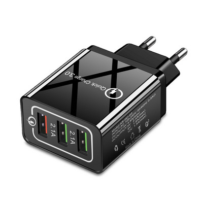 Quick Charge 3.0 USB töltő EU dugós fali mobiltelefon gyorstöltő töltő iPhone X XS 8 7 Samsung S8 3 portos adapterhez QC 3.0