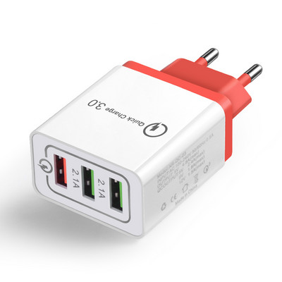 Quick Charge 3.0 USB töltő EU dugós fali mobiltelefon gyorstöltő töltő iPhone X XS 8 7 Samsung S8 3 portos adapterhez QC 3.0