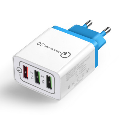 Quick Charge 3.0 USB töltő EU dugós fali mobiltelefon gyorstöltő töltő iPhone X XS 8 7 Samsung S8 3 portos adapterhez QC 3.0