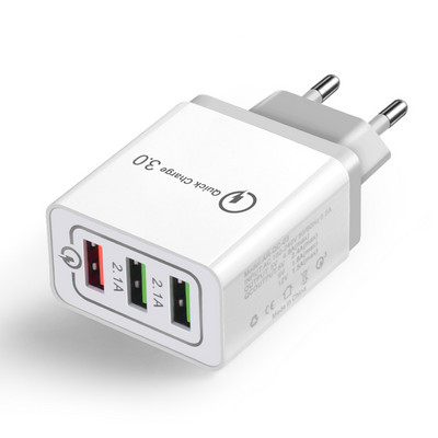 Quick Charge 3.0 USB töltő EU dugós fali mobiltelefon gyorstöltő töltő iPhone X XS 8 7 Samsung S8 3 portos adapterhez QC 3.0