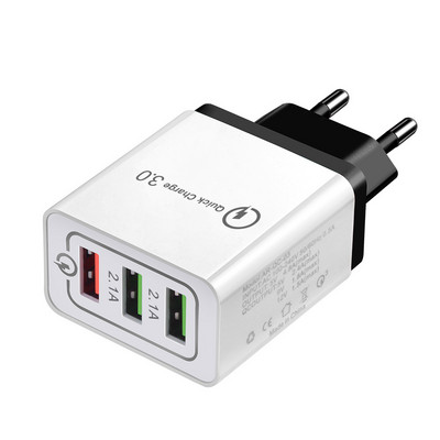 Quick Charge 3.0 USB töltő EU dugós fali mobiltelefon gyorstöltő töltő iPhone X XS 8 7 Samsung S8 3 portos adapterhez QC 3.0