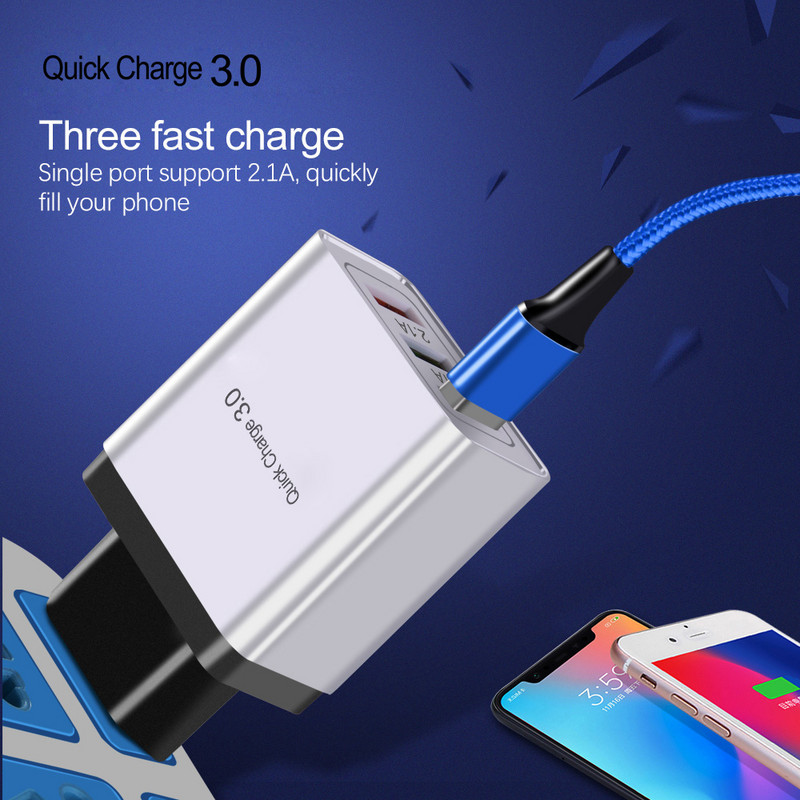 Quick Charge 3.0 USB punjač EU Plug zidni mobilni telefon Punjač za brzo punjenje za iPhone X XS 8 7 Samsung S8 3 priključka adapter QC 3.0