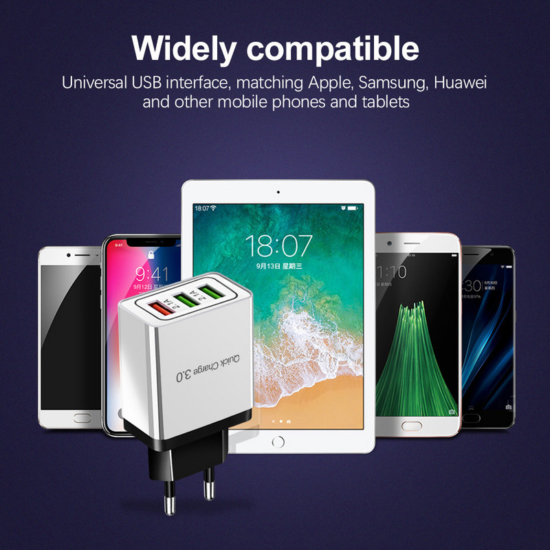 Quick Charge 3.0 USB punjač EU Plug zidni mobilni telefon Punjač za brzo punjenje za iPhone X XS 8 7 Samsung S8 3 priključka adapter QC 3.0