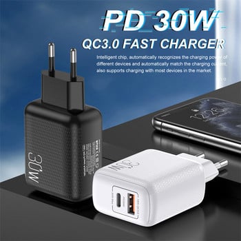 UKGO PD 30W 2 порта EU US UK Plug Адаптер за бързо зарядно устройство за iPhone 12 11 Samsung Xiaomi Huawei QC 3.0 Бързо зарядно за мобилен телефон