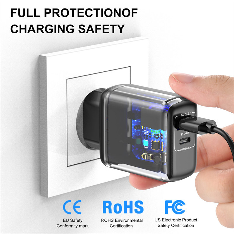 UKGO PD 30W 2 porta EU US UK Plug Fast Charger Adapter za iPhone 12 11 Samsung Xiaomi Huawei QC 3.0 Brzi punjač za mobilni telefon