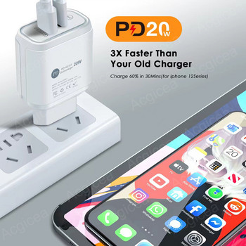 Φορτιστής USB 20W Φορτιστής κινητού τηλεφώνου Quick Charge 3.0 για iphone Xiaomi Samsung Oneplus Universal Adapter 2 Ports Type C Charger