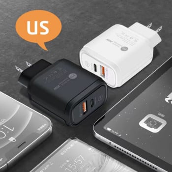 Φορτιστής USB 20W Φορτιστής κινητού τηλεφώνου Quick Charge 3.0 για iphone Xiaomi Samsung Oneplus Universal Adapter 2 Ports Type C Charger