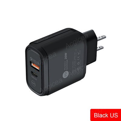 20 W-os USB töltő Mobiltelefon töltő Quick Charge 3.0 iphone Xiaomi Samsung Oneplus univerzális adapter 2 portos C típusú töltő