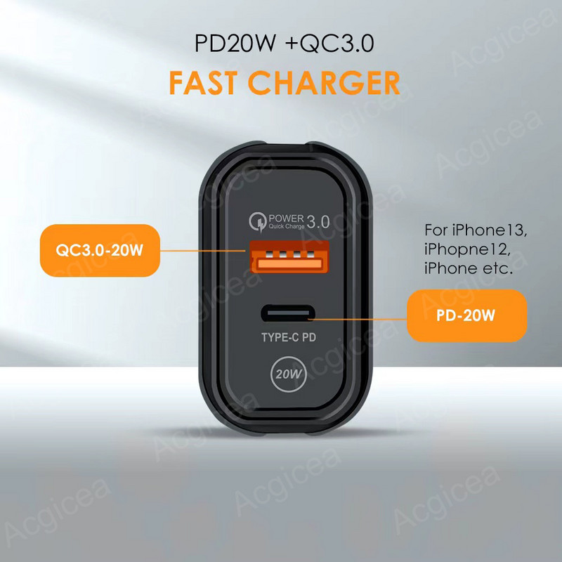 20W USB punjač Punjač za mobilni telefon Quick Charge 3.0 za iphone Xiaomi Samsung Oneplus Univerzalni adapter 2 porta Tip C punjač