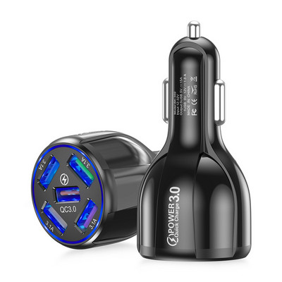 USLION LED 5 portos USB autós töltő 15A gyors mini gyorstöltés iPhone 12 Xiaomi Huawei mobiltelefon töltő adapter autóban