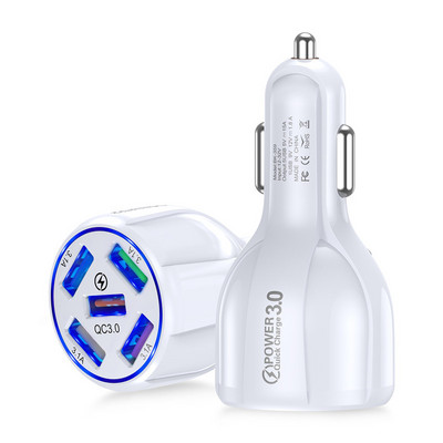 USLION LED 5 portos USB autós töltő 15A gyors mini gyorstöltés iPhone 12 Xiaomi Huawei mobiltelefon töltő adapter autóban