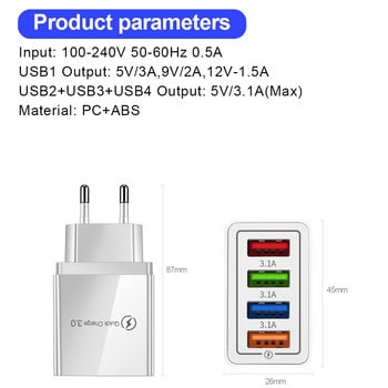 USB зарядно Quick Charge 3.0 за телефонен адаптер за iPhone 14 Pro Max Tablet Преносимо стенно мобилно зарядно устройство Fast Charger EU/US Plug