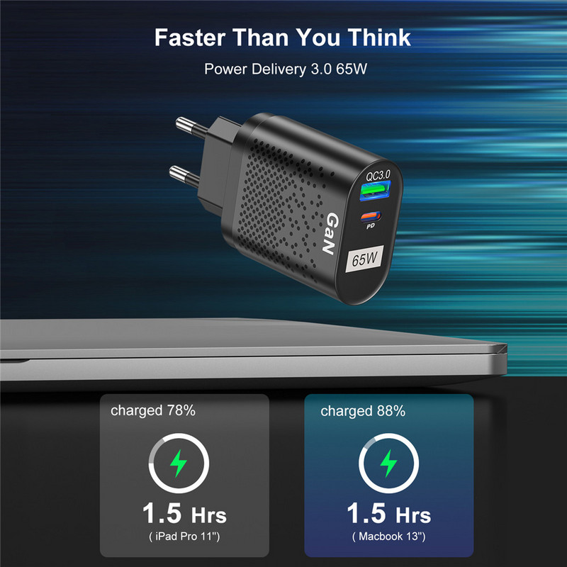 USLION GaN USB punjač tipa C Brzi punjač za iphone 13 Pro Quick Charge QC3.0 PD USB C adapter za punjenje za Xiaomi Redmi Note 11