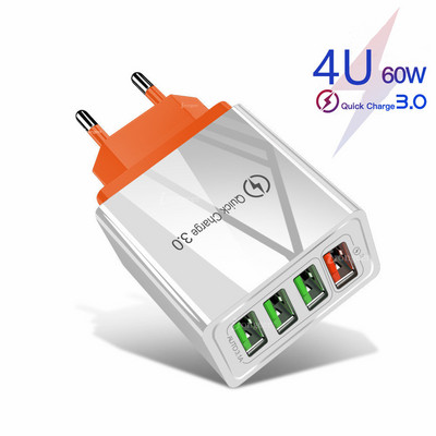 60W Quick Charge 3.0 USB Φορτιστής τηλεφώνου τοίχου 4 θύρες QC3.0 Προσαρμογέας γρήγορης φόρτισης για iPhone X Samsung s9 A50 Xiaomi EU US Charger