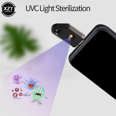 Háztartási fertőtlenítő lámpa Ultraibolya baktériumölő lámpa, kényelmesen hordozható UVC mini fertőtlenítő lámpa, TYPE-C, fekete