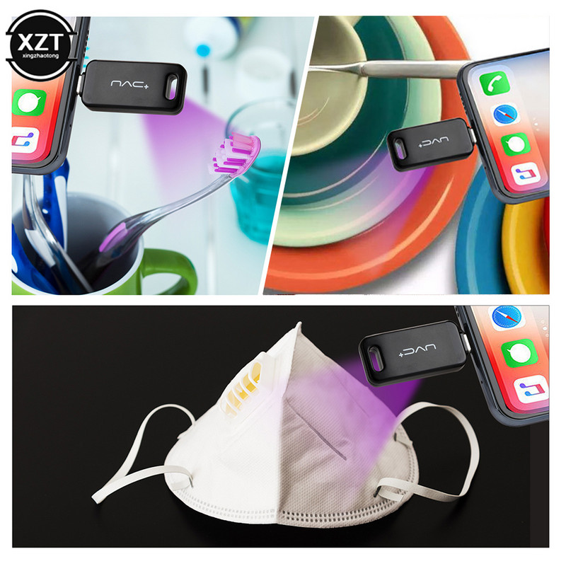 Buitinė dezinfekcinė lempa Ultravioletinė baktericidinė lempa, patogi nešiotis UVC mini dezinfekcinė lempa TYPE-C bevel Black