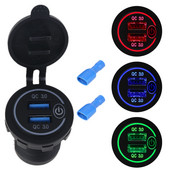 Adaptor pentru încărcător auto USB dublu QC3.0, impermeabil, 12V 24V, cu comutator tactil pornit/oprit, Lumină LED pentru telefon mobil, GPS, camion, SUV, autobuz