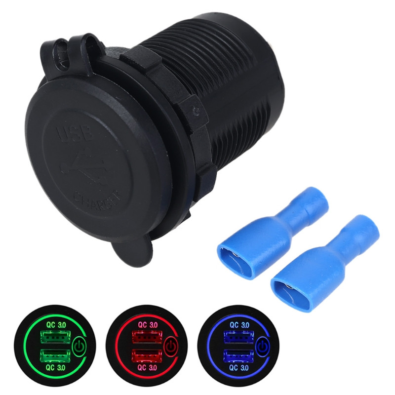 Adaptor pentru încărcător auto USB dublu QC3.0, impermeabil, 12V 24V, cu comutator tactil pornit/oprit, Lumină LED pentru telefon mobil, GPS, camion, SUV, autobuz
