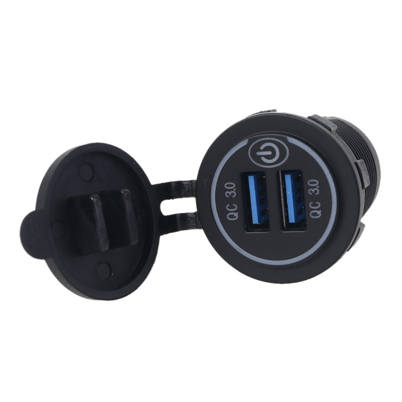 Adaptor pentru încărcător auto USB dublu QC3.0, impermeabil, 12V 24V, cu comutator tactil pornit/oprit, Lumină LED pentru telefon mobil, GPS, camion, SUV, autobuz